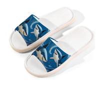 Myfsucce Open Toe Slippers Women, Non-Slip Comfortable Breathable Summer Linen Slider, Sharks Underwater Coral Fish House Slippers for Women Men Indoor Outdoor, M