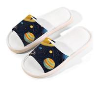 Myfsucce Open Toe Slippers Women, Non-Slip Comfortable Breathable Summer Linen Slider, Solar System Planet House Slippers for Women Men Indoor Outdoor, XL