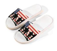 Myfsucce Open Toe Slippers Women, Non-Slip Comfortable Breathable Summer Linen Slider, Soldiers American Flag Silhouette House Slippers for Women Men Indoor Outdoor, S