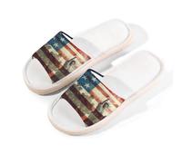 Myfsucce Open Toe Slippers Women, Non-Slip Comfortable Breathable Summer Linen Slider, Soldiers Liberty American Flag House Slippers for Women Men Indoor Outdoor, S
