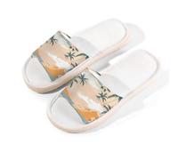 Myfsucce Open Toe Slippers Women, Non-Slip Comfortable Breathable Summer Linen Slider, Tropical Palm Pattern House Slippers for Women Men Indoor Outdoor, S