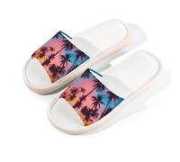 Myfsucce Open Toe Slippers Women, Non-Slip Comfortable Breathable Summer Linen Slider, Tropical Palm Trees Sunset House Slippers for Women Men Indoor Outdoor, S