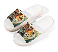 Myfsucce Open Toe Slippers Women, Non-Slip Comfortable Breathable Summer Linen Slider, Tropical Tiger Leaf House Slippers for Women Men Indoor Outdoor, M