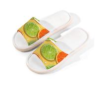 Myfsucce Open Toe Slippers Women, Non-Slip Comfortable Breathable Summer Linen Slider, Vibrant Orange Green Lemon House Slippers for Women Men Indoor Outdoor, XL