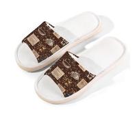 Myfsucce Open Toe Slippers Women, Non-Slip Comfortable Breathable Summer Linen Slider, Vintage Coffee Bean Machine Art House Slippers for Women Men Indoor Outdoor, S