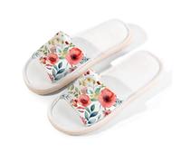 Myfsucce Open Toe Slippers Women, Non-Slip Comfortable Breathable Summer Linen Slider, Watercolor Flower Poppy House Slippers for Women Men Indoor Outdoor, S