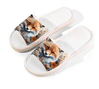 Myfsucce Open Toe Slippers Women, Non-Slip Comfortable Breathable Summer Linen Slider, Watercolor Fox Floral House Slippers for Women Men Indoor Outdoor, XL