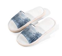 Myfsucce Open Toe Slippers Women, Non-Slip Comfortable Breathable Summer Linen Slider, Winter Forest Snowing House Slippers for Women Men Indoor Outdoor, S