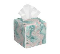 Myfsucce Pink Teal Marble Square Leather Tissue Box Cover Holder - Waterproof PVC Decorative for Bathroom, Living Room & Bedroom