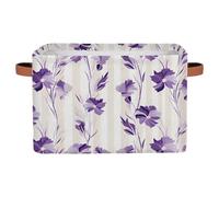 Myfsucce Purple Floral Stripe Storage Basket Fabric Rectangle Basket Bin for Shelves Clothes Organiser Box for Bedroom Bathroom 1 PC