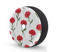 Myfsucce Red Carnations Flower White Pattern Spare Wheel Cover with Backup Camera Hole, Polyester Dust Proof Tyre Covers for Car Truck Trailer SUV RV, 16 Inch