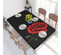 Myfsucce Red Rose Black Waterproof Tablecloths For Rectangle Tables 4ft Dining Table Cover Protector Polyester Fabric For Desk Mesa Birthday Festival Decorations