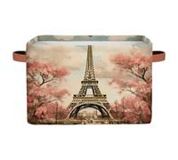 Myfsucce Retro Eiffel Tower Paris Flower Storage Basket Fabric Rectangle Basket Bin for Shelves Clothes Organiser Box for Bedroom Bathroom 1 PC