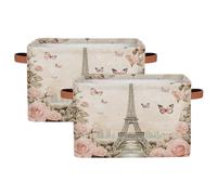 Myfsucce Retro Paris Tower Roses Storage Basket Fabric Rectangle Basket Bin for Shelves Clothes Organiser Box for Bedroom Bathroom 2 PC