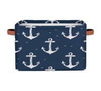 Myfsucce Sea Nautical Anchor Storage Basket Fabric Rectangle Basket Bin for Shelves Clothes Organiser Box for Bedroom Bathroom 1 PC