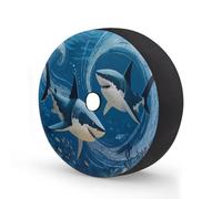 Myfsucce Sharks Underwater Coral Fish Spare Wheel Cover with Backup Camera Hole, Polyester Dust Proof Tyre Covers for Car Truck Trailer SUV RV, 15 Inch