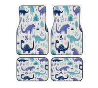 Myfsucce Universal Car Mats Set of 4, Polyester Cartoon Blue Dinosaur Pattern Print Floor Mats with Non-Slip Backing, Fits for Cars SUV Trucks and Vans