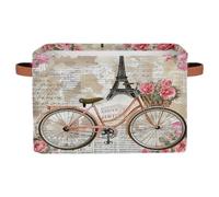 Myfsucce Vintage French Eiffel Tower Bike Storage Basket Fabric Rectangle Basket Bin for Shelves Clothes Organiser Box for Bedroom Bathroom 1 PC