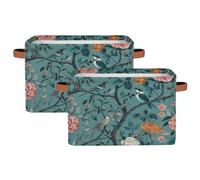 Myfsucce Vintage Little Bird Floral Storage Basket Fabric Rectangle Basket Bin for Shelves Clothes Organiser Box for Bedroom Bathroom 2 PC