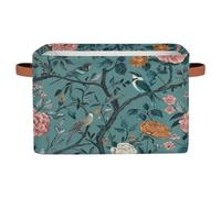 Myfsucce Vintage Little Bird Floral Storage Basket Fabric Rectangle Basket Bin for Shelves Clothes Organiser Box for Bedroom Bathroom 1 PC