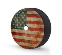 Myfsucce Vintage Us Flag Spare Wheel Cover with Backup Camera Hole, Polyester Dust Proof Tyre Covers for Car Truck Trailer SUV RV, 15 Inch