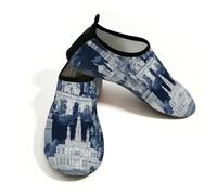 Myfsucce Water Shoes Lightweight Barefoot Quick Dry Breathable Swim Socks, Dark Blue City Architecture Aqua Shoes for Women Men Beach Surfing Pool Yoga