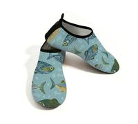 Myfsucce Water Shoes Lightweight Barefoot Quick Dry Breathable Swim Socks, Ornate Fish Pattern Teal Aqua Shoes for Women Men Beach Surfing Pool Yoga