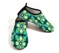 Myfsucce Water Shoes Lightweight Barefoot Quick Dry Breathable Swim Socks, Retro Groovy Green Flower Aqua Shoes for Women Men Beach Surfing Pool Yoga