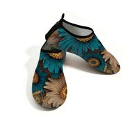 Myfsucce Water Shoes Lightweight Barefoot Quick Dry Breathable Swim Socks, Teal Daisy Ornate Art Aqua Shoes for Women Men Beach Surfing Pool Yoga