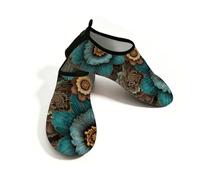 Myfsucce Water Shoes Lightweight Barefoot Quick Dry Breathable Swim Socks, Teal Daisy Ornate Flower Aqua Shoes for Women Men Beach Surfing Pool Yoga