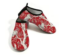 Myfsucce Water Shoes Lightweight Barefoot Quick Dry Breathable Swim Socks, Tiger Rabbit Red Chinoiserie Aqua Shoes for Women Men Beach Surfing Pool Yoga