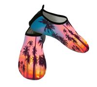 Myfsucce Water Shoes Lightweight Barefoot Quick Dry Breathable Swim Socks, Tropical Palm Trees Sunset Aqua Shoes for Women Men Beach Surfing Pool Yoga