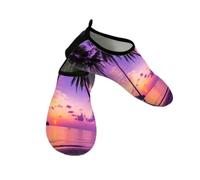 Myfsucce Water Shoes Lightweight Barefoot Quick Dry Breathable Swim Socks, Tropical Sunset Palm Trees Aqua Shoes for Women Men Beach Surfing Pool Yoga