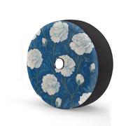 Myfsucce White Carnations Blue Flower Spare Wheel Cover with Backup Camera Hole, Polyester Dust Proof Tyre Covers for Car Truck Trailer SUV RV, 14 Inch