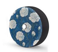 Myfsucce White Carnations Blue Flower Spare Wheel Cover with Backup Camera Hole, Polyester Dust Proof Tyre Covers for Car Truck Trailer SUV RV, 16 Inch