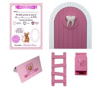 Myfuturshop® Baby Teeth Door - Original Gift for Boy & Girl - Pink Tooth Box, Ladder & Certificates