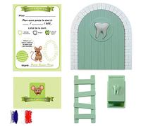 MyFuturshop Child Tooth Holder for Little Mouse + Box + Ladder + 4 Certificates Clean Teeth Gift Boy Girl French Version (Green)