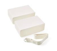 Myga Yoga Blocks & Strap Set - 2 High Density Foam Bricks and Metal D Ring Belt for Yoga, Pilates and Fitness - Support and Deepen Poses, Non-Slip and Lightweight for Home & Gym (Cream)