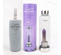 Myga Amethyst Crystal Water Bottle - 500ml Glass Drinks Bottle with Natural Healing Crystal & Neoprene Sleeve for Wellness & Self-Care - Gemstone: Amethyst