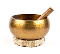 Myga Brass Hammered Singing Bowl with Cushion and Dual-Ended Striker - Creates Beautiful Sounds for Meditation, Relaxation, Wellbeing and Healing - Ideal for Chakra, Yoga and Zen - Large, 18cm