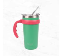 Myga Insulated Cup with Straw, Flip Top Lid and Handle - 590ml Stainless Steel Double Wall Travel Mug Tumbler Bottle for 12h Hot and 24h Cold Drinks Reusable BPA Free - 20oz, Green