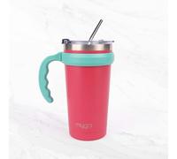 Myga Insulated Cup with Straw, Flip Top Lid and Handle - 590ml Stainless Steel Double Wall Travel Mug Tumbler Bottle for 12h Hot and 24h Cold Drinks Reusable BPA Free - 20oz, Pink