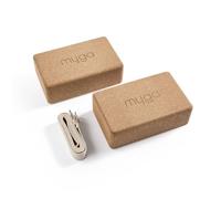 Myga Cork Yoga Blocks & Strap Set - 2 Natural Cork Bricks and Metal D Ring Belt for Yoga, Pilates and Fitness - Support and Deepen Poses, Non-Slip and Eco-Friendly for Home & Gym (Sand)