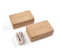 Myga Cork Yoga Blocks & Strap Set - 2 Natural Cork Bricks and Metal D Ring Belt for Yoga, Pilates and Fitness - Support and Deepen Poses, Non-Slip and Eco-Friendly for Home & Gym (Blush)