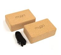 Myga Cork Yoga Blocks & Strap Set - 2 Natural Cork Bricks and Metal D Ring Belt for Yoga, Pilates and Fitness - Support and Deepen Poses, Non-Slip and Eco-Friendly for Home & Gym - Black