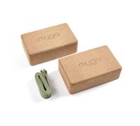 Myga Cork Yoga Blocks & Strap Set - 2 Natural Cork Bricks and Metal D Ring Belt for Yoga, Pilates and Fitness - Support and Deepen Poses, Non-Slip and Eco-Friendly for Home & Gym (Moss)
