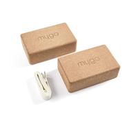 Myga Cork Yoga Blocks & Strap Set - 2 Natural Cork Bricks and Metal D Ring Belt for Yoga, Pilates and Fitness - Support and Deepen Poses, Non-Slip and Eco-Friendly for Home & Gym (Cream)