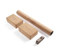 Myga Cork Yoga Starter Set - Cork Yoga Mat, 2 Cork Yoga Blocks and Yoga Strap - Starter Kit with Mat, 2 Bricks & Metal D Ring Belt for Hot Yoga, Pilates & Fitness - Home Studio Gift (Wood)