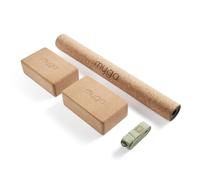 Myga Cork Yoga Starter Set - Cork Yoga Mat, 2 Cork Yoga Blocks and Yoga Strap - Starter Kit with Mat, 2 Bricks & Metal D Ring Belt for Hot Yoga, Pilates & Fitness - Home Studio Gift (Moss)