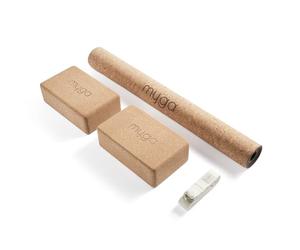 Myga Cork Yoga Starter Set - Cork Yoga Mat, 2 Cork Yoga Blocks and Yoga Strap - Starter Kit with Mat, 2 Bricks & Metal D Ring Belt for Hot Yoga, Pilates & Fitness - Home Studio Gift (Cream)